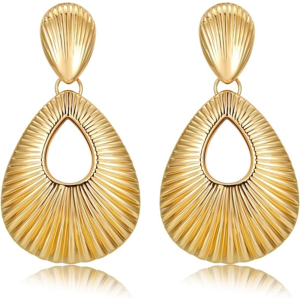 Women's Gold Crystal Cute Teardrop Dangle Stud Gold Plated Lightweight Earrings